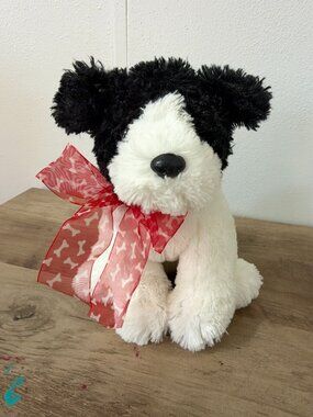 Ty Black White Dog Red Bone Ribbon Plush 🖤